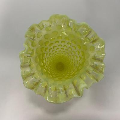 -118- URANIUM | Fenton Vaseline Glass Opalescent Hobnail Vase