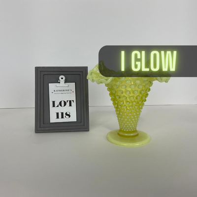 -118- URANIUM | Fenton Vaseline Glass Opalescent Hobnail Vase
