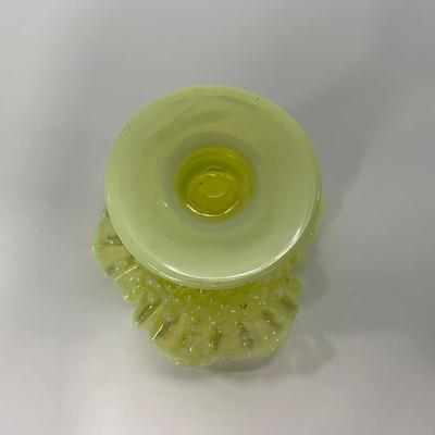 -118- URANIUM | Fenton Vaseline Glass Opalescent Hobnail Vase