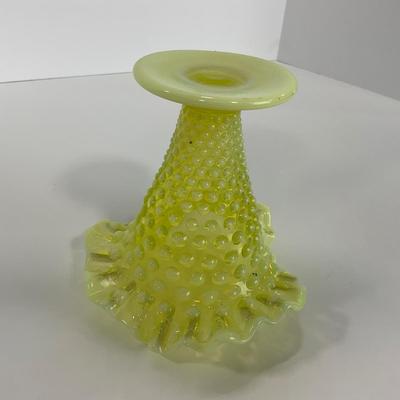 -118- URANIUM | Fenton Vaseline Glass Opalescent Hobnail Vase
