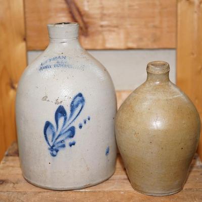 OTTMAN & CO. FORT EDWARDS, N.Y JUG W/COBALT DECO. & SM. OVOID SHAPED EARLY JUG