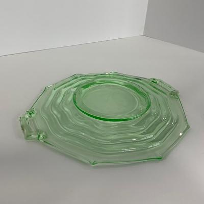 -120- URANIUM | Jenkins Glass Depression Green Ocean Wave | Handled Platter