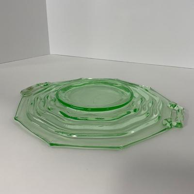 -120- URANIUM | Jenkins Glass Depression Green Ocean Wave | Handled Platter