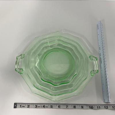 -120- URANIUM | Jenkins Glass Depression Green Ocean Wave | Handled Platter