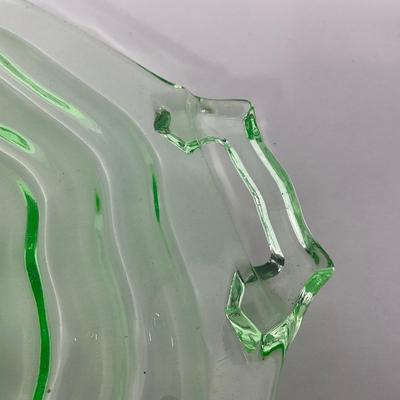 -120- URANIUM | Jenkins Glass Depression Green Ocean Wave | Handled Platter