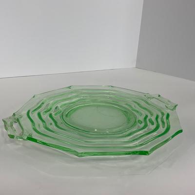 -120- URANIUM | Jenkins Glass Depression Green Ocean Wave | Handled Platter