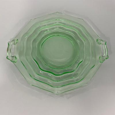 -120- URANIUM | Jenkins Glass Depression Green Ocean Wave | Handled Platter