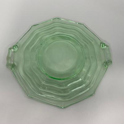 -120- URANIUM | Jenkins Glass Depression Green Ocean Wave | Handled Platter