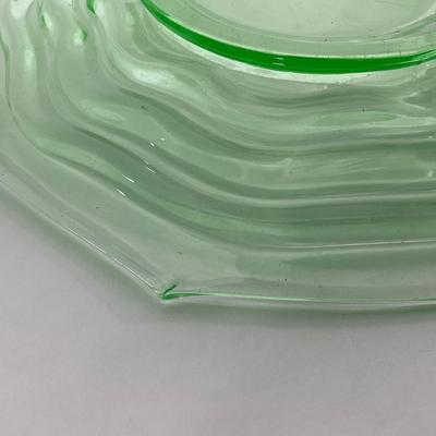 -120- URANIUM | Jenkins Glass Depression Green Ocean Wave | Handled Platter