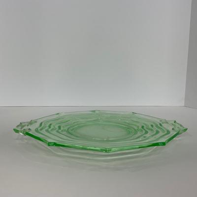 -120- URANIUM | Jenkins Glass Depression Green Ocean Wave | Handled Platter