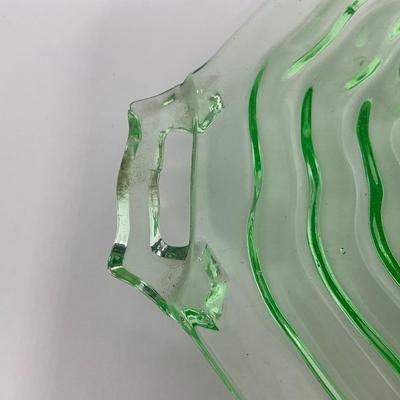 -120- URANIUM | Jenkins Glass Depression Green Ocean Wave | Handled Platter