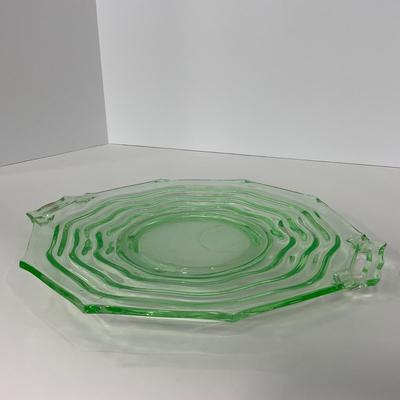-120- URANIUM | Jenkins Glass Depression Green Ocean Wave | Handled Platter