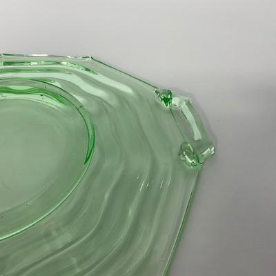 -120- URANIUM | Jenkins Glass Depression Green Ocean Wave | Handled Platter