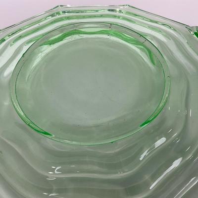 -120- URANIUM | Jenkins Glass Depression Green Ocean Wave | Handled Platter