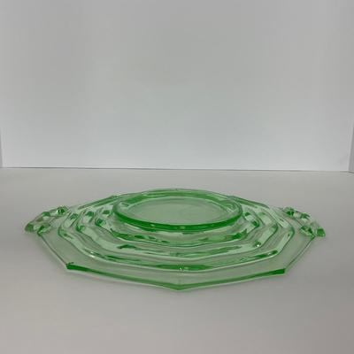 -120- URANIUM | Jenkins Glass Depression Green Ocean Wave | Handled Platter