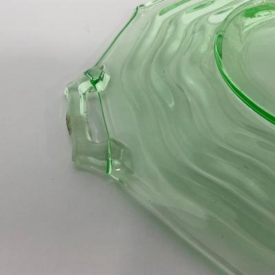 -120- URANIUM | Jenkins Glass Depression Green Ocean Wave | Handled Platter