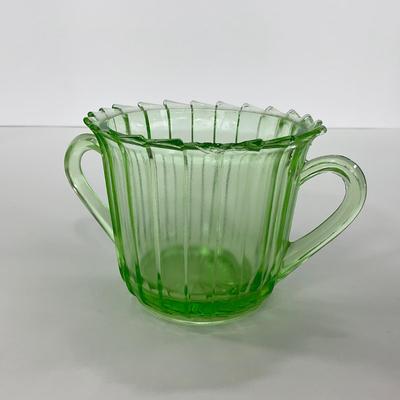 -121- URANIUM | Sierra Pinwheel Jeanette Glass Co. | Creamer & Sugar