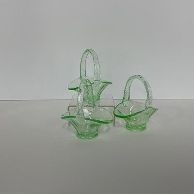 -122- URANIUM | Art Glass Vaseline Mini Baskets