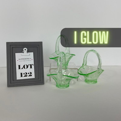 -122- URANIUM | Art Glass Vaseline Mini Baskets