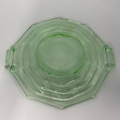 -123- URANIUM | Jenkins Glass Depression Green Ocean Wave | Handled Platter