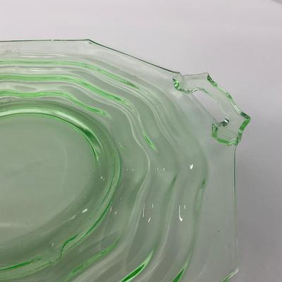 -123- URANIUM | Jenkins Glass Depression Green Ocean Wave | Handled Platter
