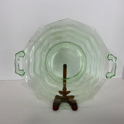 -123- URANIUM | Jenkins Glass Depression Green Ocean Wave | Handled Platter