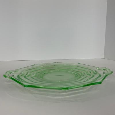 -123- URANIUM | Jenkins Glass Depression Green Ocean Wave | Handled Platter