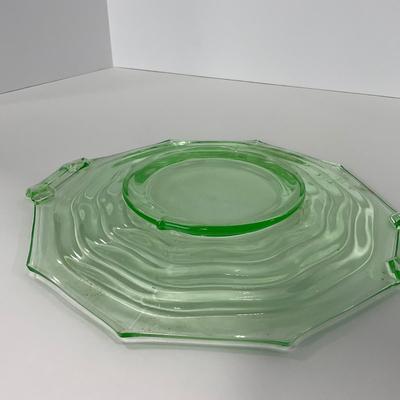 -123- URANIUM | Jenkins Glass Depression Green Ocean Wave | Handled Platter