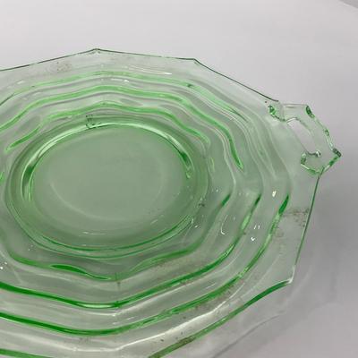 -123- URANIUM | Jenkins Glass Depression Green Ocean Wave | Handled Platter