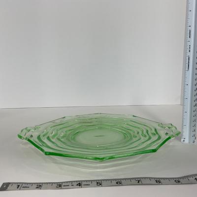 -123- URANIUM | Jenkins Glass Depression Green Ocean Wave | Handled Platter