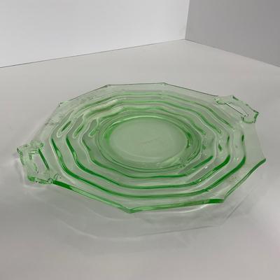 -123- URANIUM | Jenkins Glass Depression Green Ocean Wave | Handled Platter
