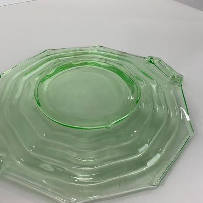 -123- URANIUM | Jenkins Glass Depression Green Ocean Wave | Handled Platter