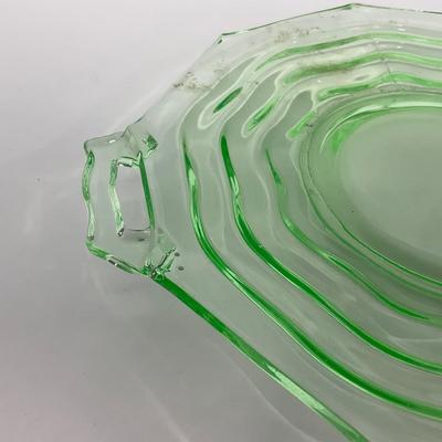 -123- URANIUM | Jenkins Glass Depression Green Ocean Wave | Handled Platter