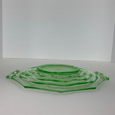 -123- URANIUM | Jenkins Glass Depression Green Ocean Wave | Handled Platter