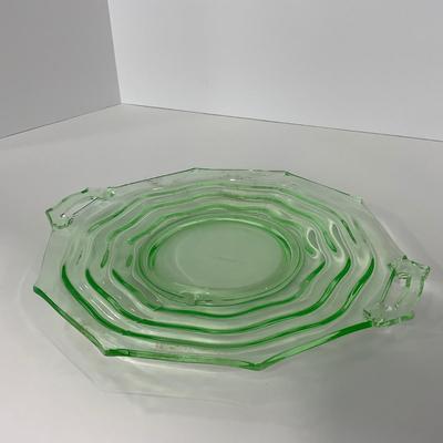 -123- URANIUM | Jenkins Glass Depression Green Ocean Wave | Handled Platter