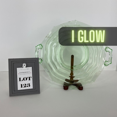 -123- URANIUM | Jenkins Glass Depression Green Ocean Wave | Handled Platter