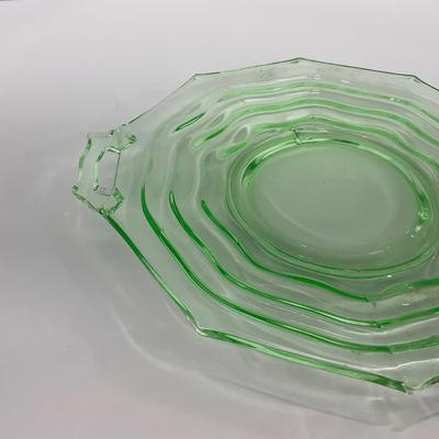 -123- URANIUM | Jenkins Glass Depression Green Ocean Wave | Handled Platter