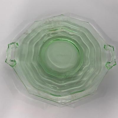 -123- URANIUM | Jenkins Glass Depression Green Ocean Wave | Handled Platter