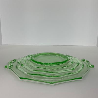 -123- URANIUM | Jenkins Glass Depression Green Ocean Wave | Handled Platter