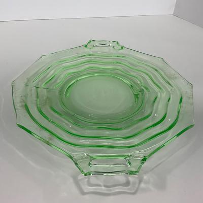 -123- URANIUM | Jenkins Glass Depression Green Ocean Wave | Handled Platter