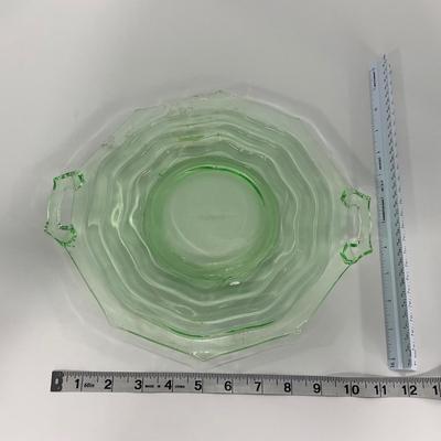 -123- URANIUM | Jenkins Glass Depression Green Ocean Wave | Handled Platter