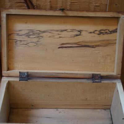 ANTIQUE GRAIN PAINTED BOX W/ FOLK ART FIGURES /LOG CABIN