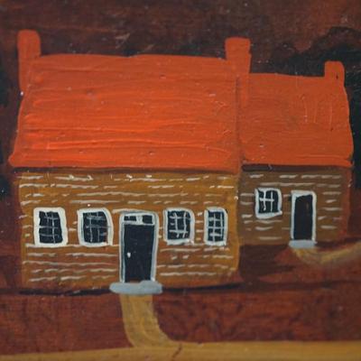 ANTIQUE GRAIN PAINTED BOX W/ FOLK ART FIGURES /LOG CABIN