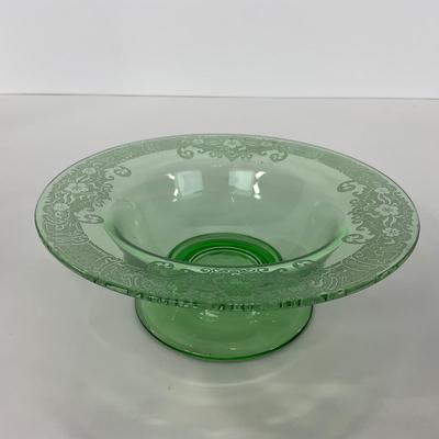 -125- URANIUM | Large Green Etched Compote