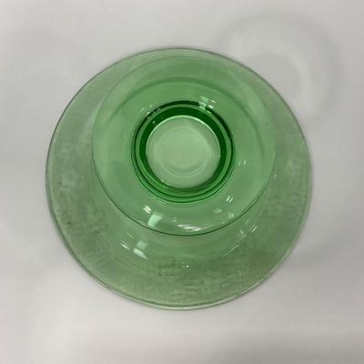 -125- URANIUM | Large Green Etched Compote