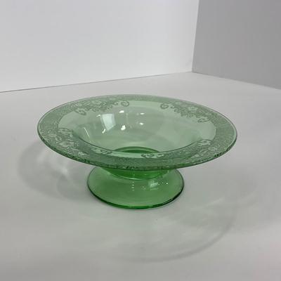 -125- URANIUM | Large Green Etched Compote