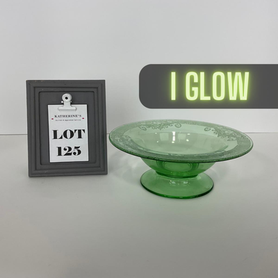 -125- URANIUM | Large Green Etched Compote