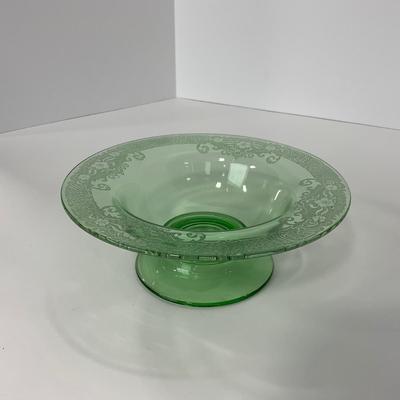 -125- URANIUM | Large Green Etched Compote