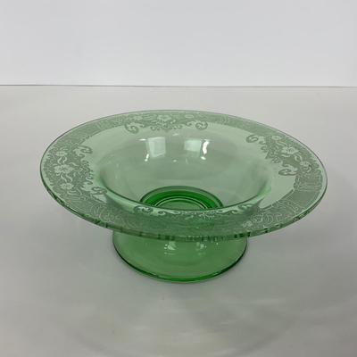 -125- URANIUM | Large Green Etched Compote