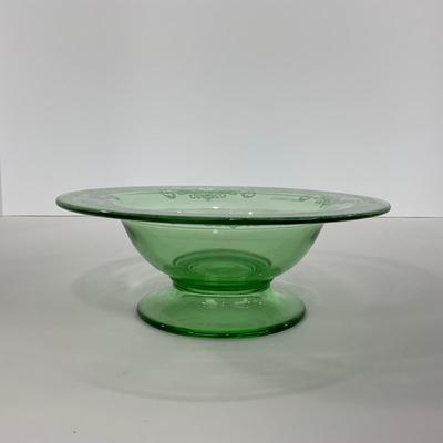 -125- URANIUM | Large Green Etched Compote